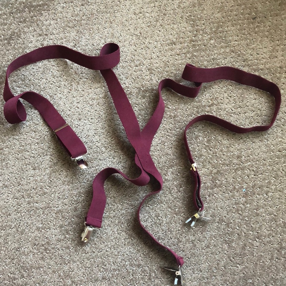 Burgundy suspenders used once